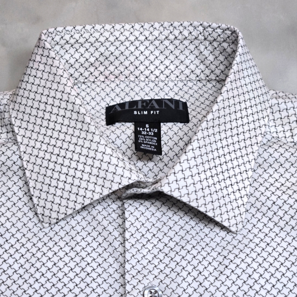 Alfani Slim Fit Gray/White Print. Workwear Size Neck 14-14 1/2
